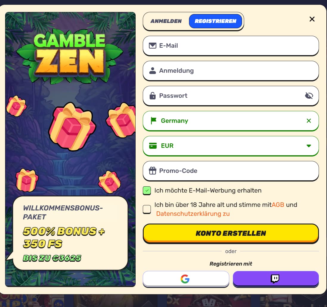 Registrierung im Online Casino Gamblezen